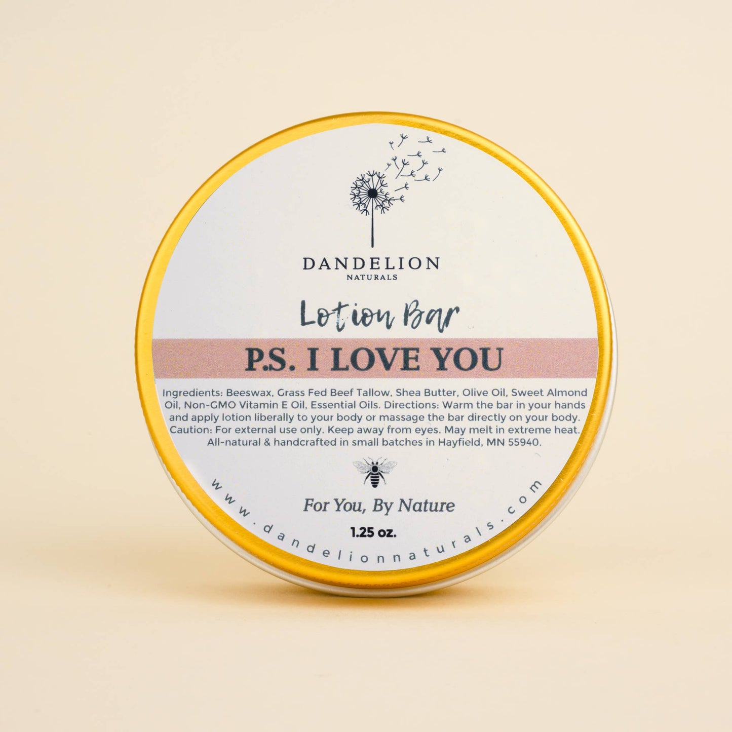 Dandelion Naturals - Tallow Lotion Bar PS I LOVE U | Valentines Day Gift