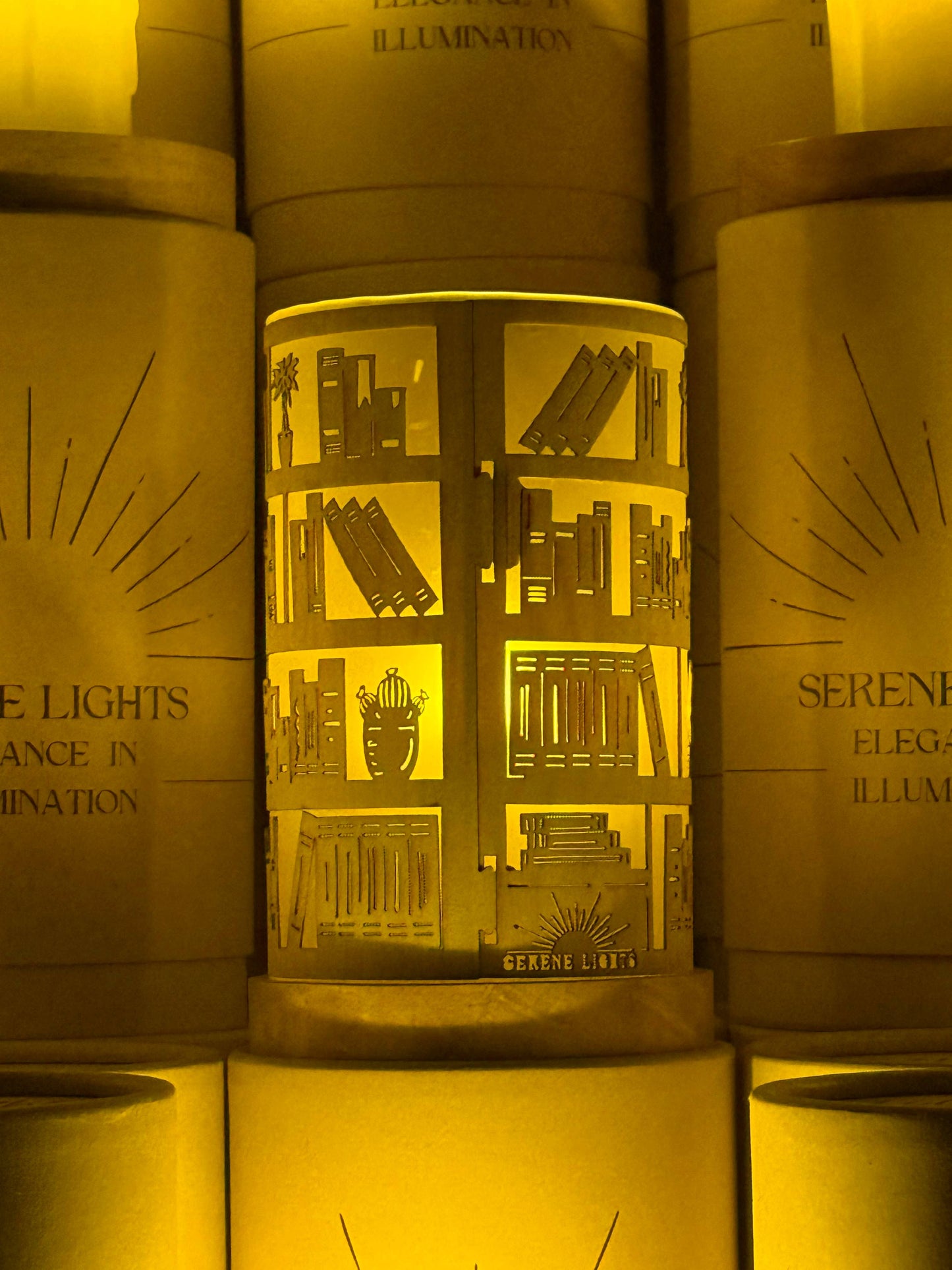 Serene Lights - Cozy Bookshelf, Decorative Candle Holder – Laser & Handmade