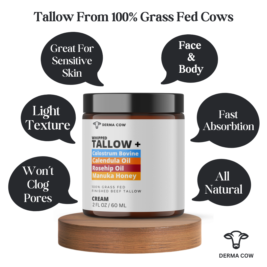 Derma Cow - Tallow Cream+ Colostrum,Calendula,Rosehip,Manuka Honey - 2oz