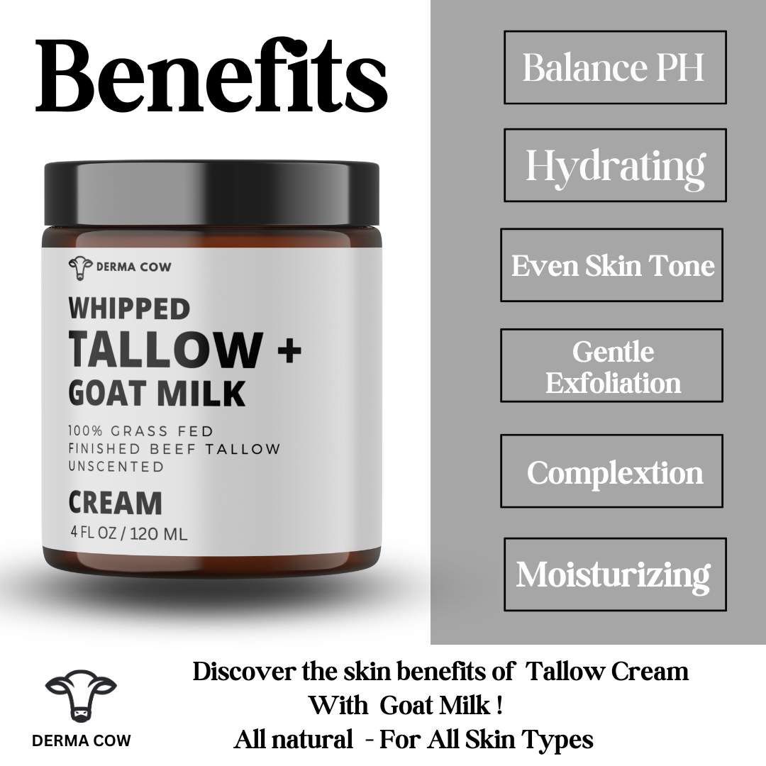Derma Cow - Tallow + Goat Milk Cream for Face and Body,Moisturizing -4oz