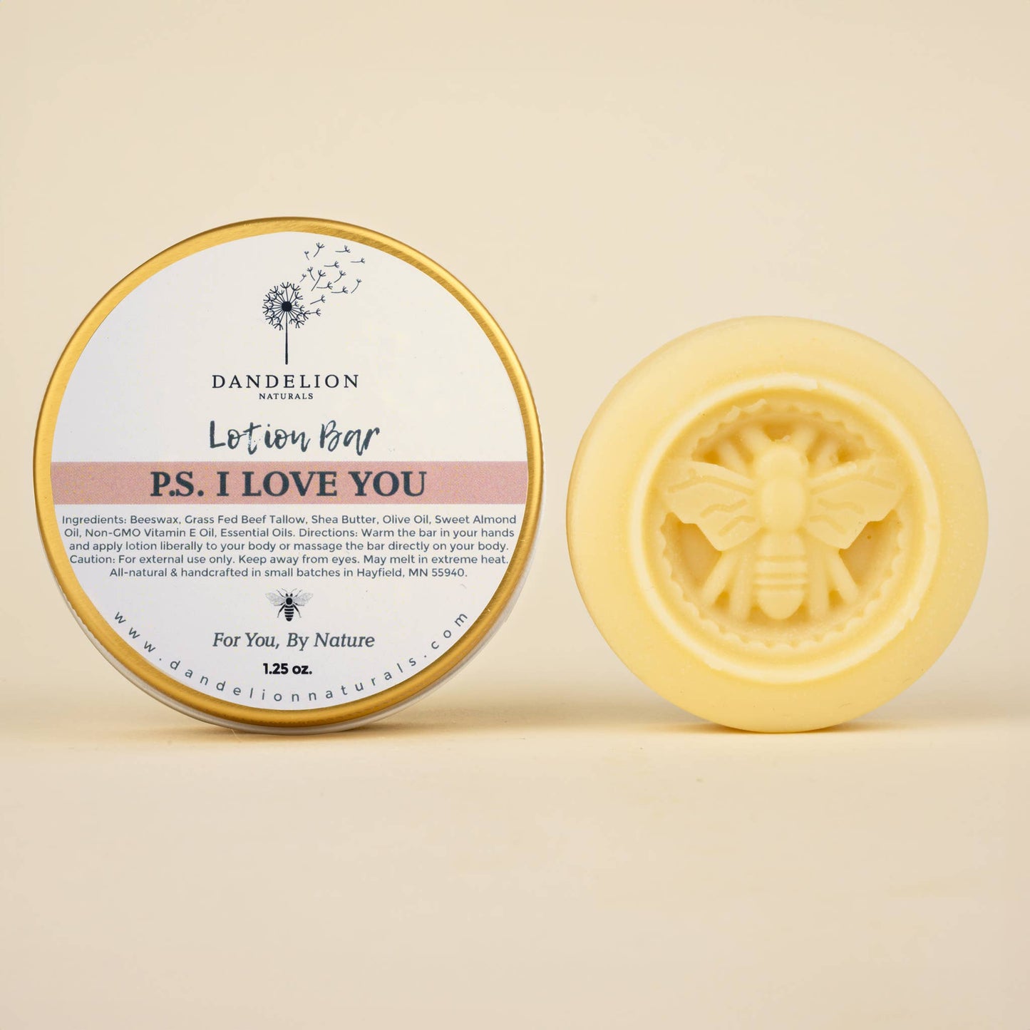 Dandelion Naturals - Tallow Lotion Bar PS I LOVE U | Valentines Day Gift