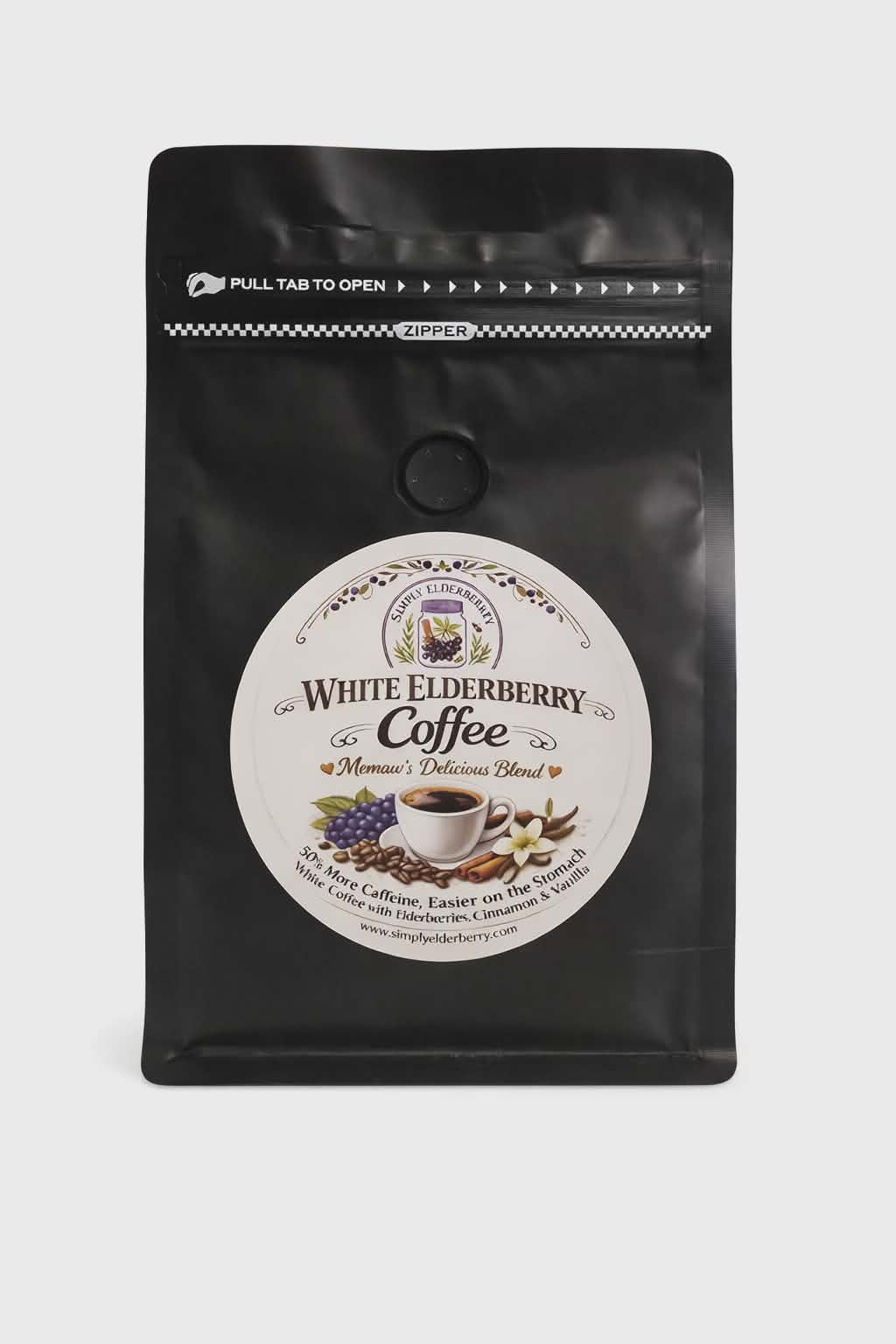 White Elderberry Coffee - (hints vanilla and cinnamon) 8oz