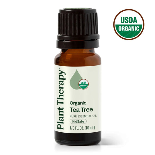 Plant Therapy USDA Certified Organic tea tree essential oil 10mL for blemishes, skin care, DIY cleaning and immune support