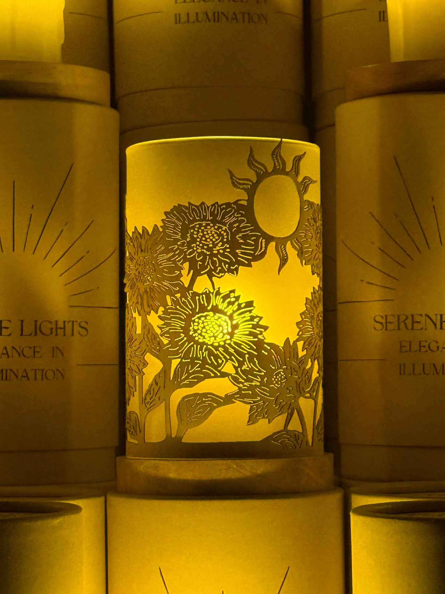 Serene Lights - Field of Sunflowers, Decorative Candle Holder – Laser Etched