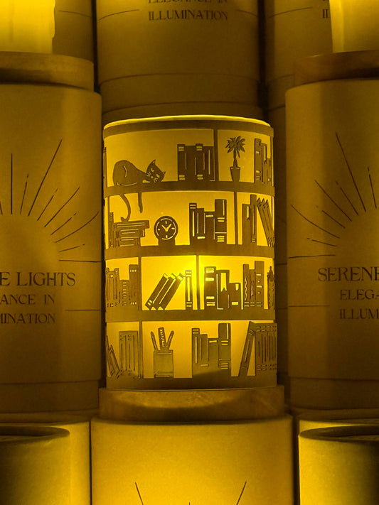 Serene Lights - Cozy Bookshelf, Decorative Candle Holder – Laser & Handmade