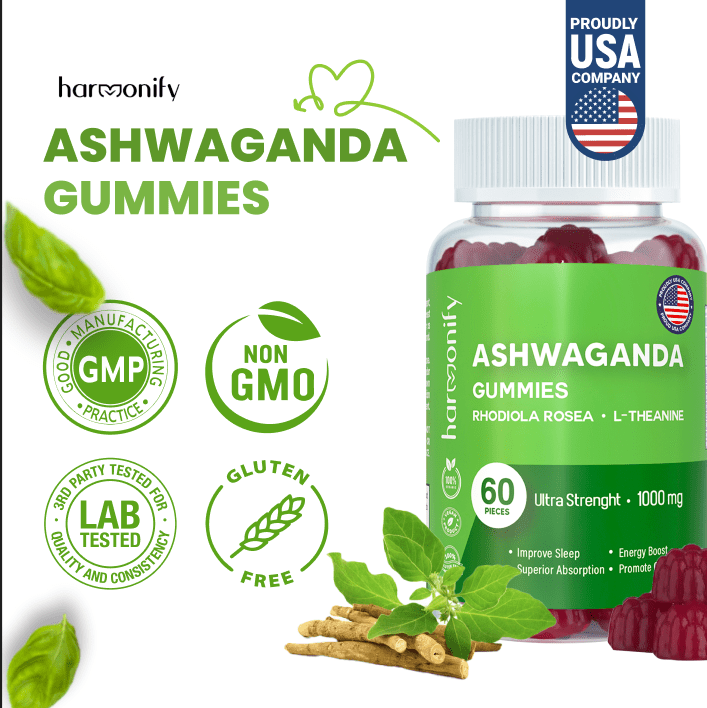 HARMONIFY - Ashwagandha & KSM-66 Gummies with Rhodiola Rosea and L-Theanine, 1000 mg