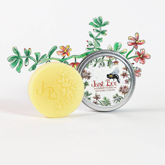 Just Bee - Patchouli Geranium Lotion Bar - 4 Bar Box Beeswax Lotion
