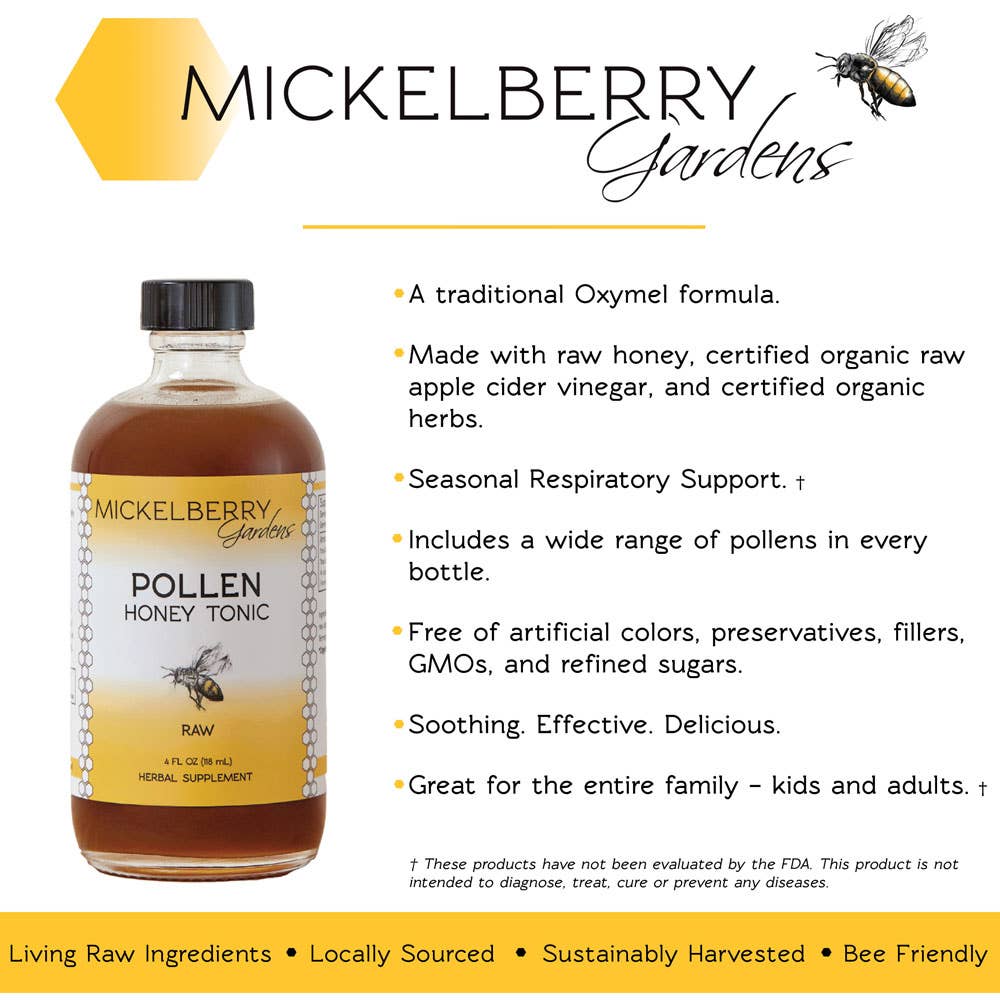 Mickelberry Gardens pollen honey tonic for seasonal allergy and respiratory support — made with Pacific Northwest bee pollen"