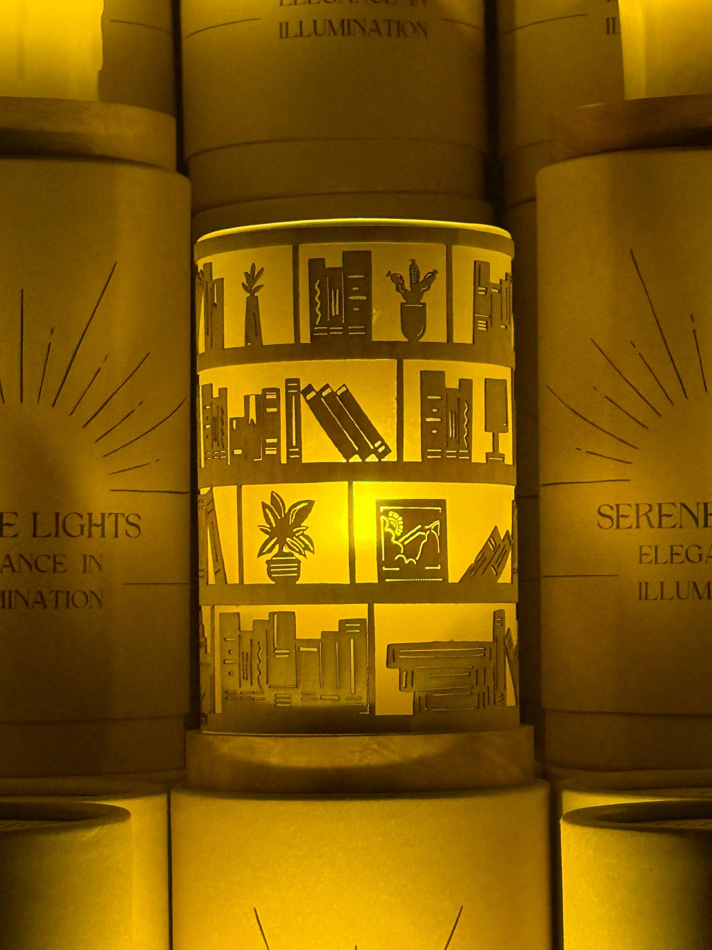 Serene Lights - Cozy Bookshelf, Decorative Candle Holder – Laser & Handmade