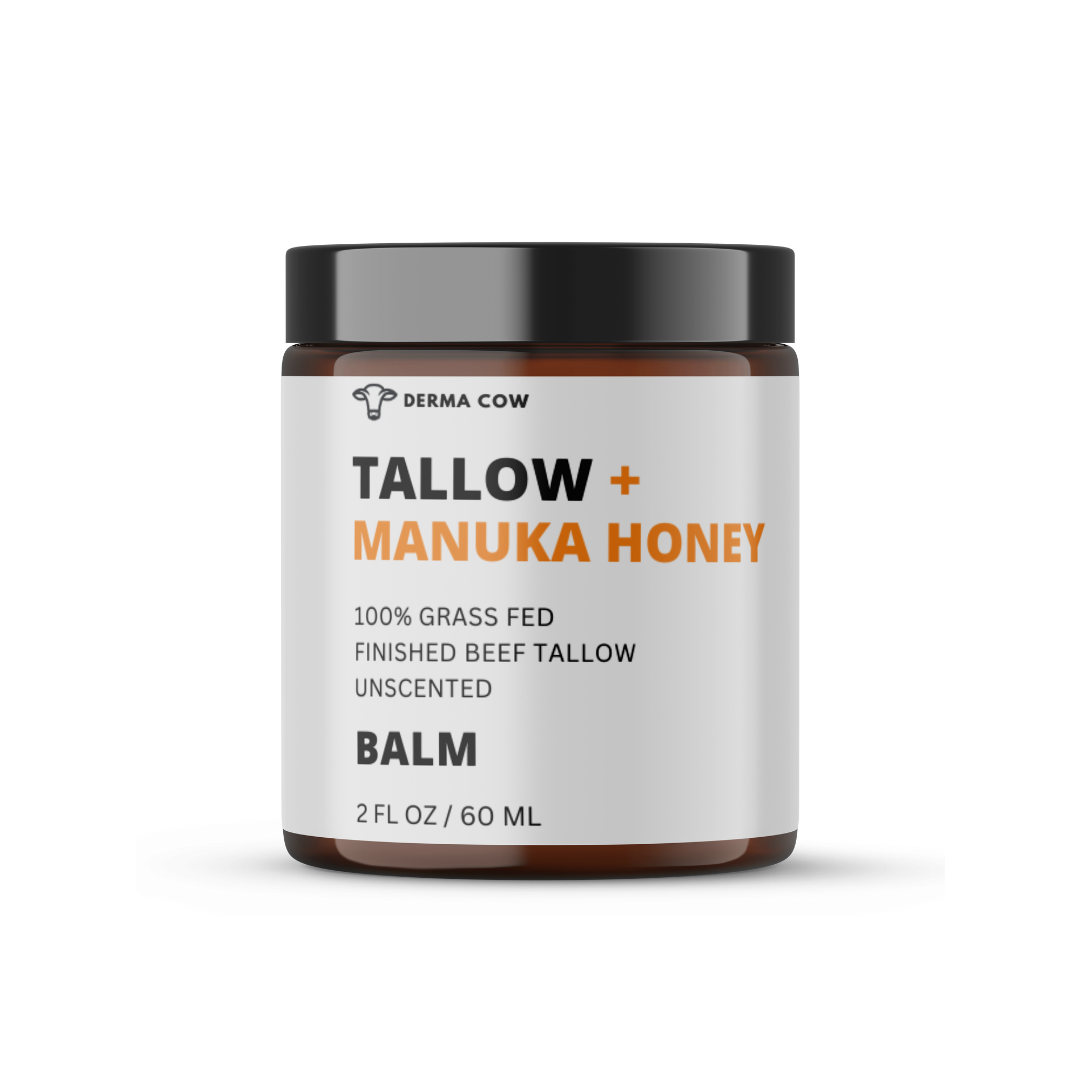Derma Cow - Tallow Balm + Manuka Honey, 100% Grass Fed Beef, 2oz Balm