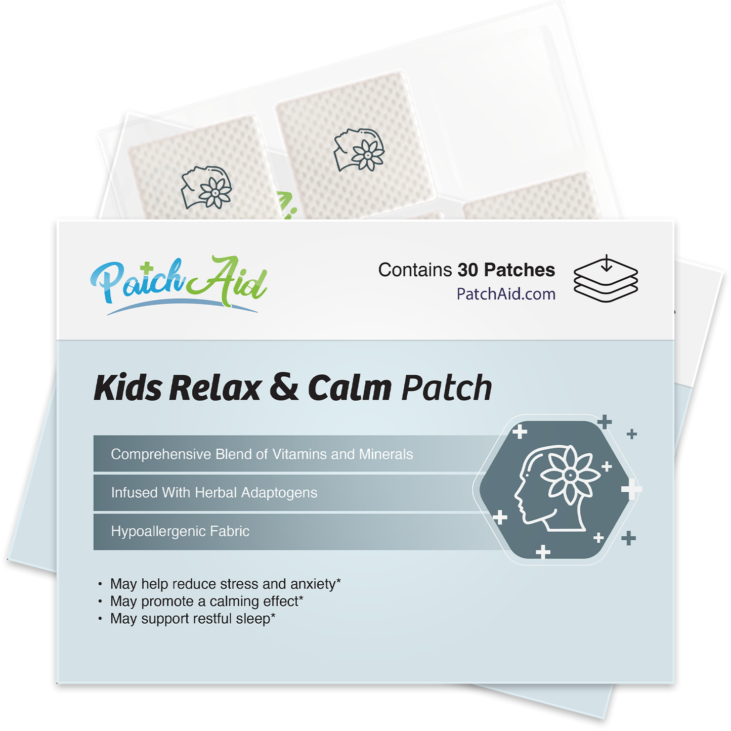 PatchAid kids relax and calm patch with ashwagandha, magnesium and passion flower for natural stress relief"