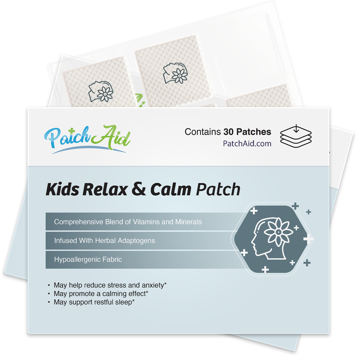 PatchAid kids relax and calm patch with ashwagandha, magnesium and passion flower for natural stress relief"