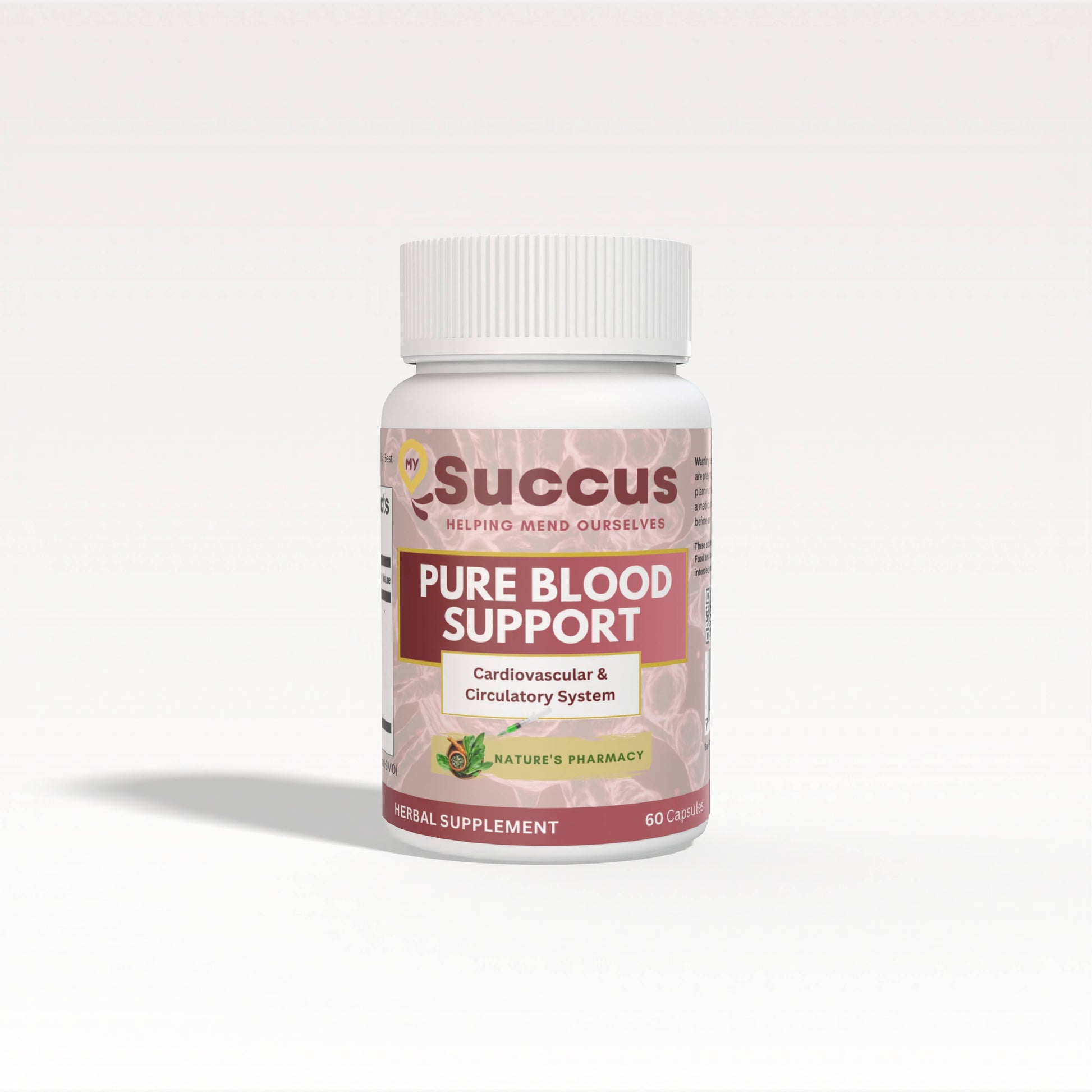 MySuccus Pure Blood Support herbal supplement bottle for cardiovascular and circulatory health