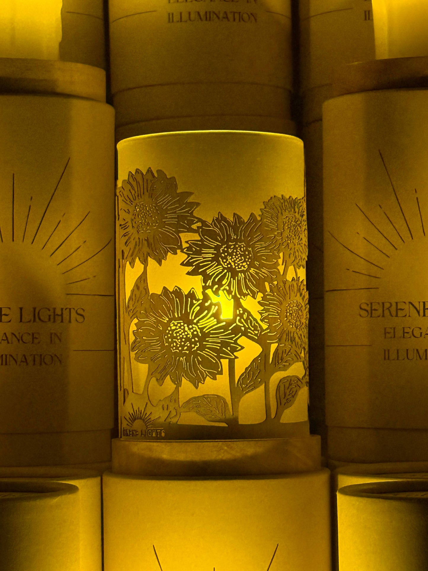 Serene Lights - Field of Sunflowers, Decorative Candle Holder – Laser Etched