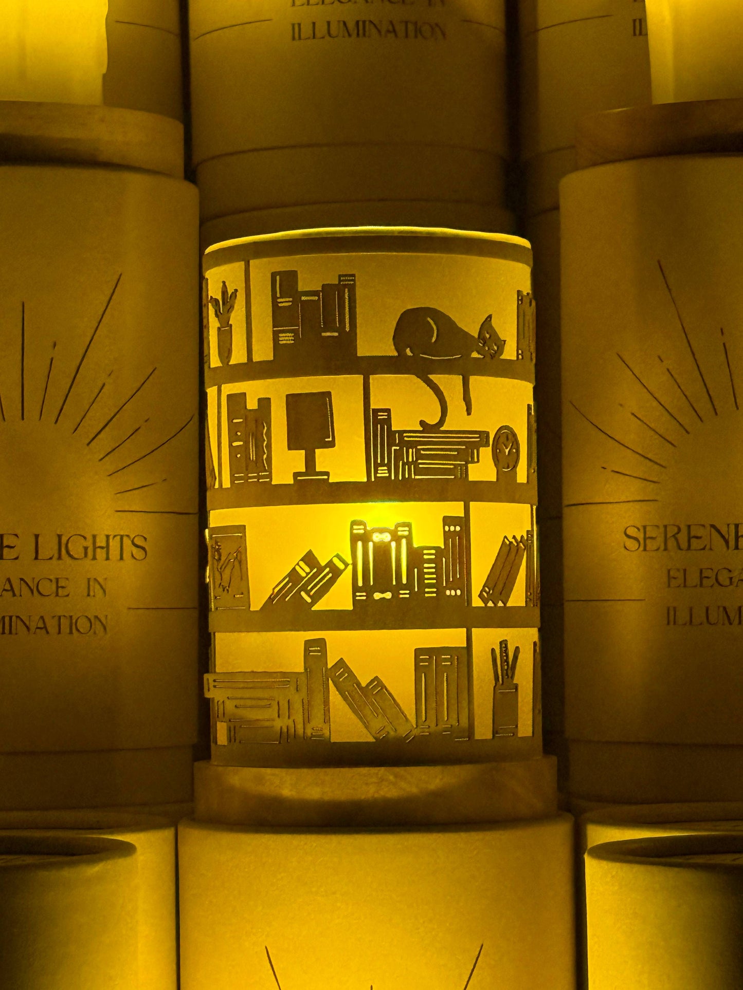 Serene Lights - Cozy Bookshelf, Decorative Candle Holder – Laser & Handmade