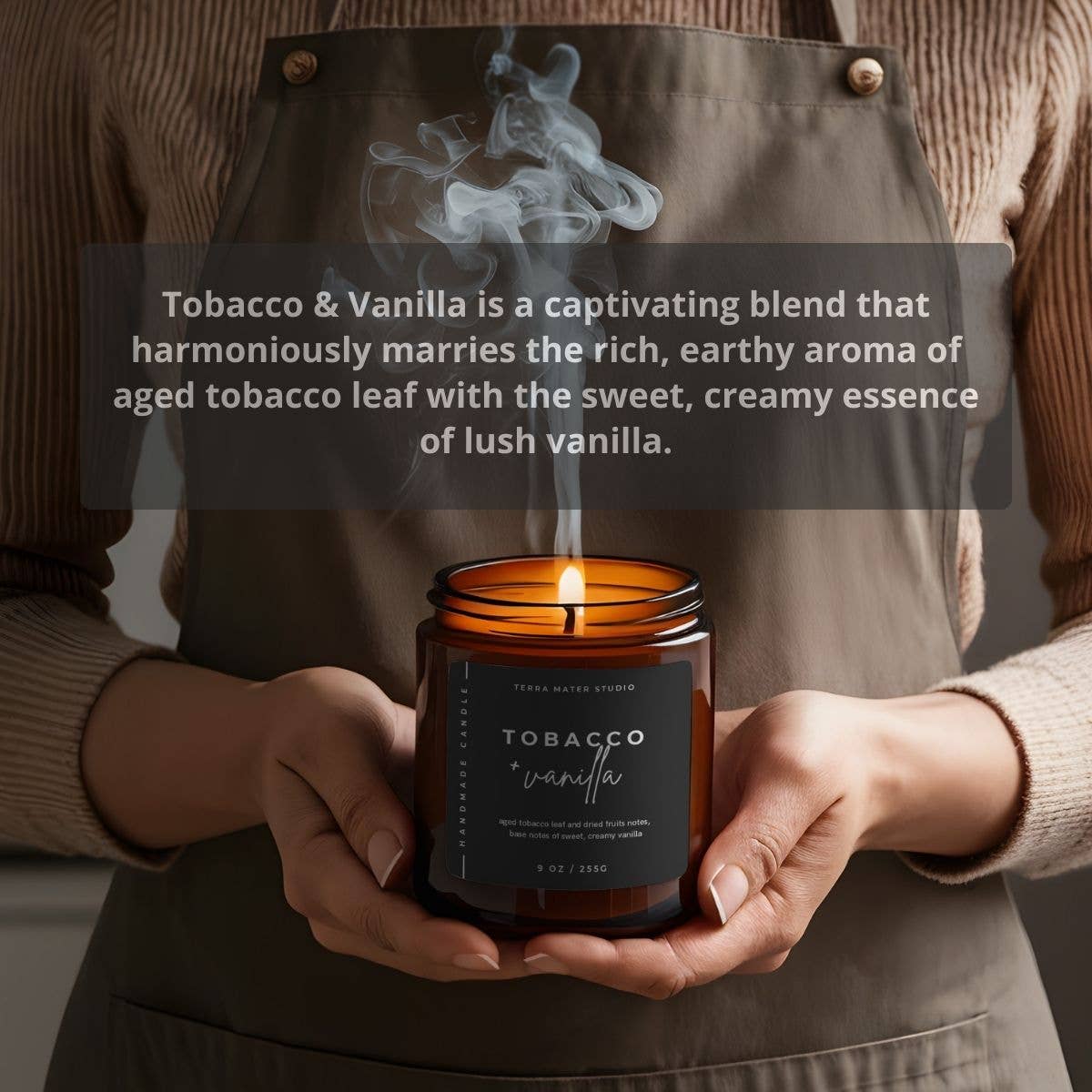 Terra Mater Studio LLC - Tobacco & Vanilla All-Natural Candle | 50+ Hour Burn