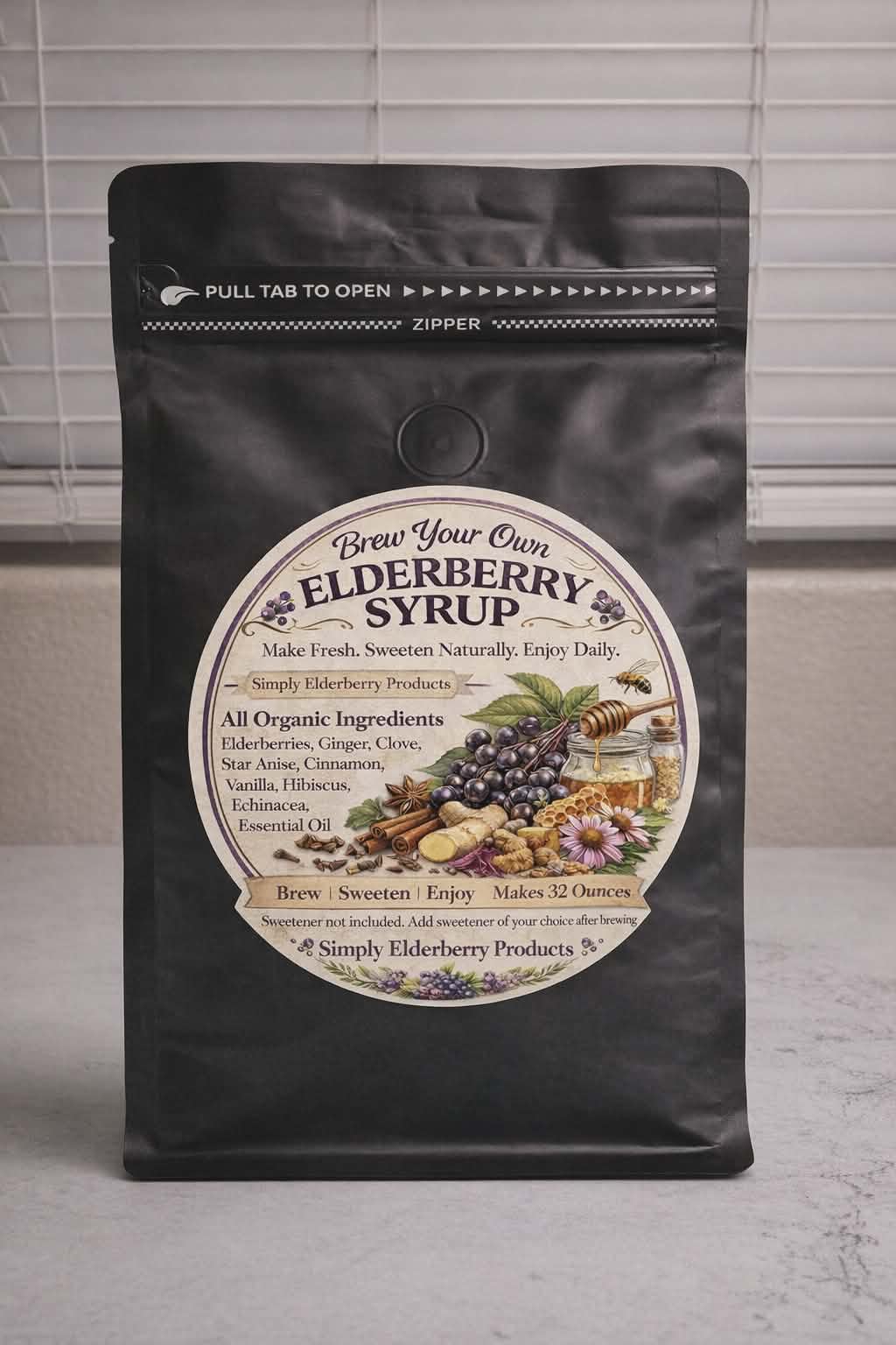 DIY elderberry syrup kit with elderberries, ginger, echinacea and spices — makes 32oz of immune support syrup"