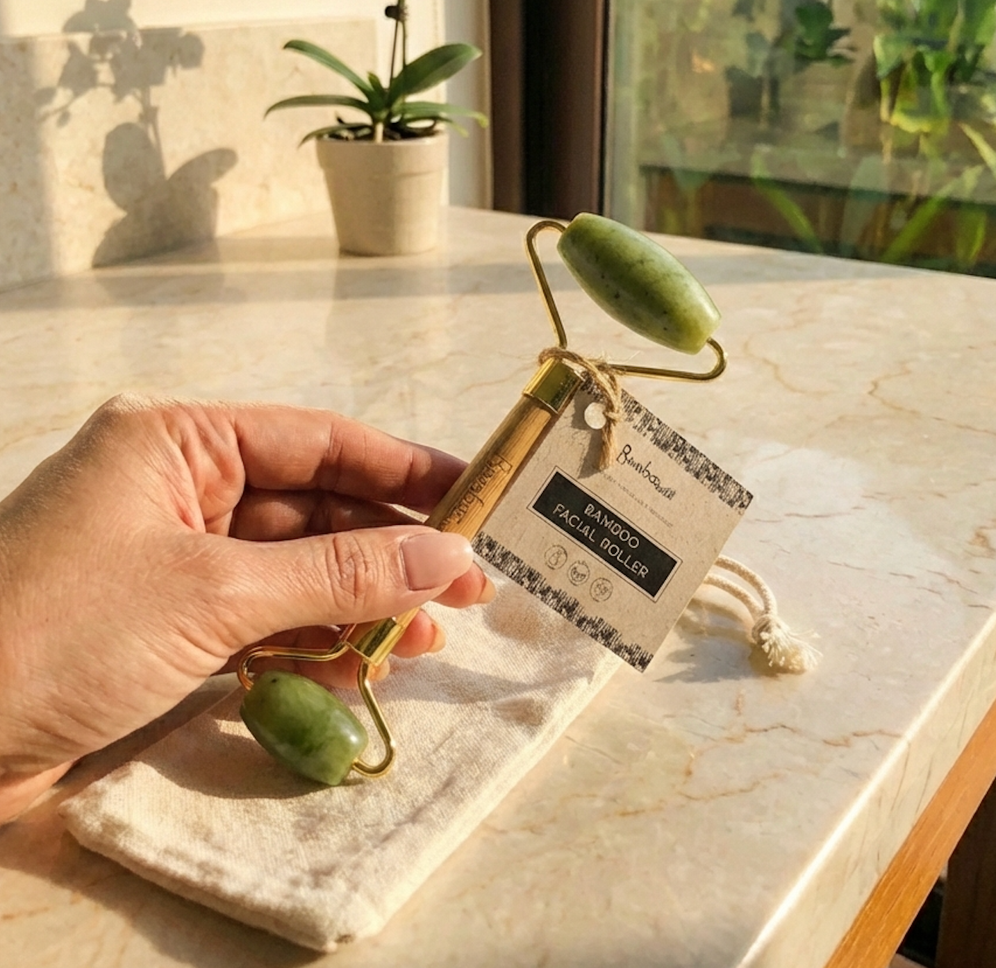 Bamboo Switch - Bamboo Facial Roller | Jade Stone | Faire Market Bestseller
