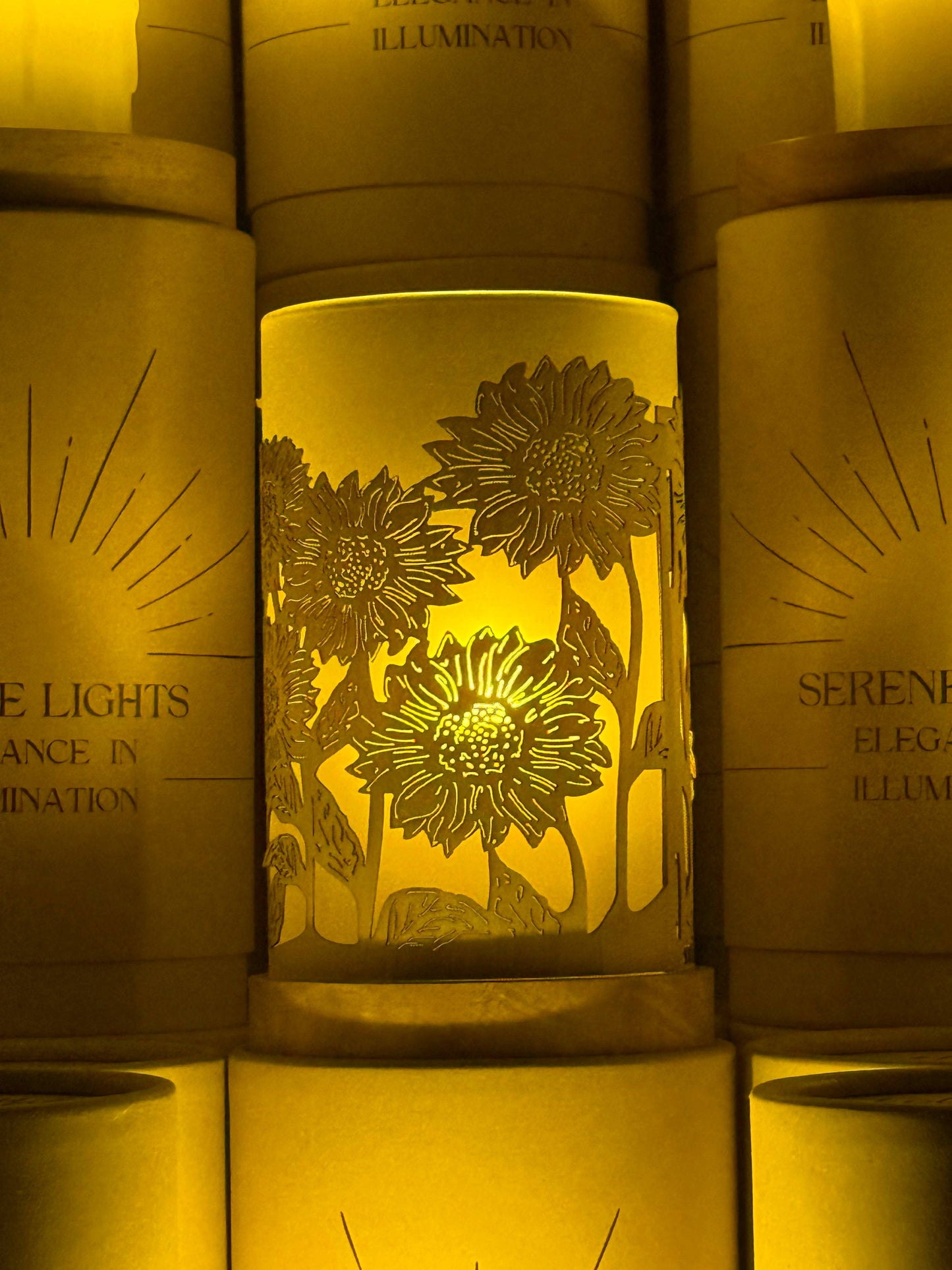 Serene Lights - Field of Sunflowers, Decorative Candle Holder – Laser Etched