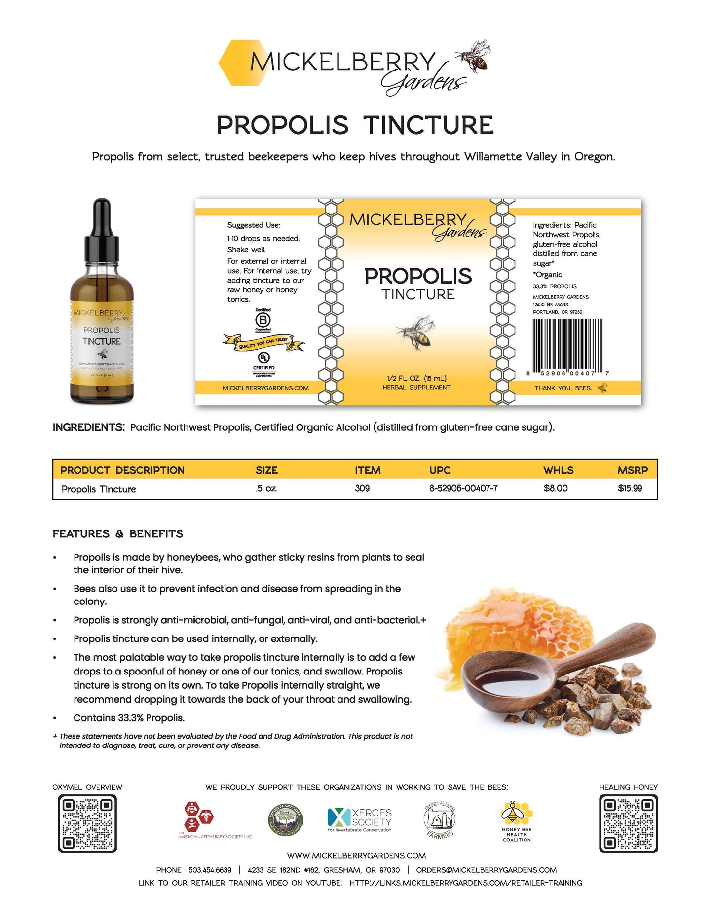Propolis Tincture 0.5 oz. — external and internal wellness
