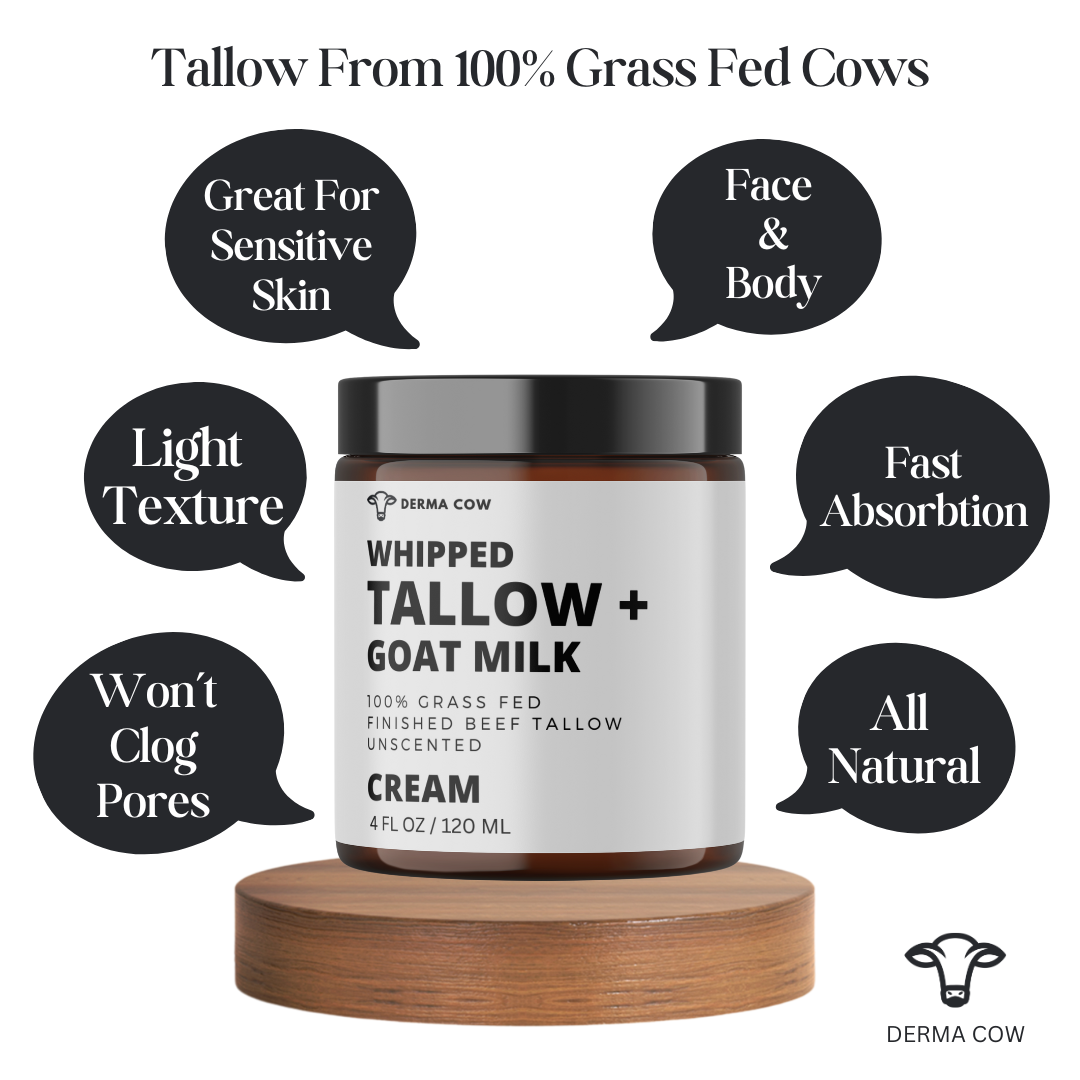 Derma Cow - Tallow + Goat Milk Cream for Face and Body,Moisturizing -4oz