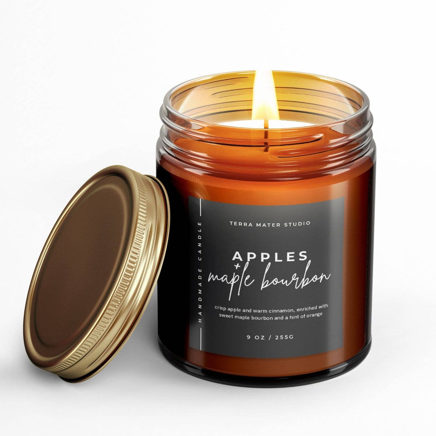 Terra Mater Studio LLC - Apples & Maple Bourbon All-Natural Candle | 50+ Hour Burn
