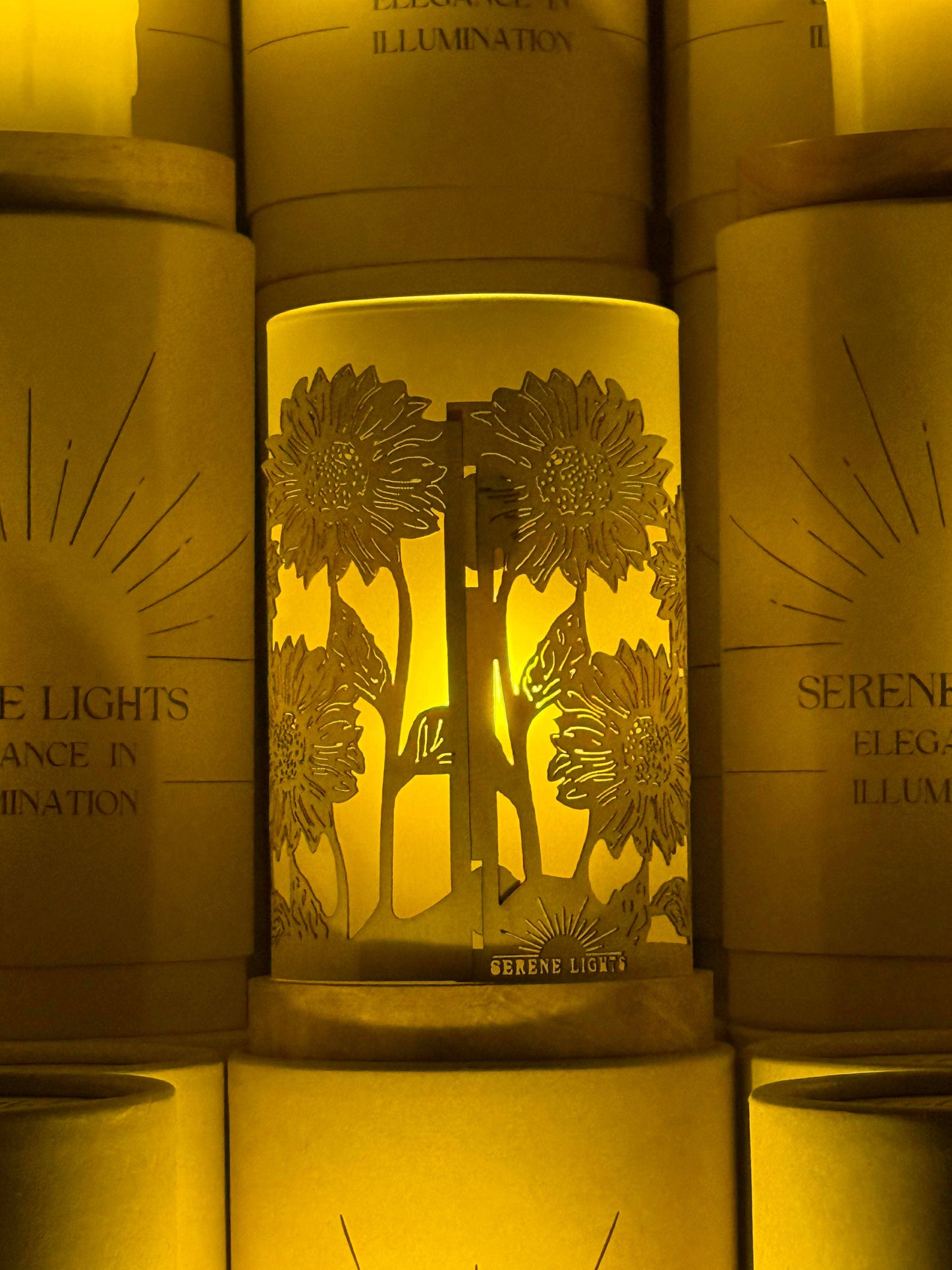 Serene Lights - Field of Sunflowers, Decorative Candle Holder – Laser Etched