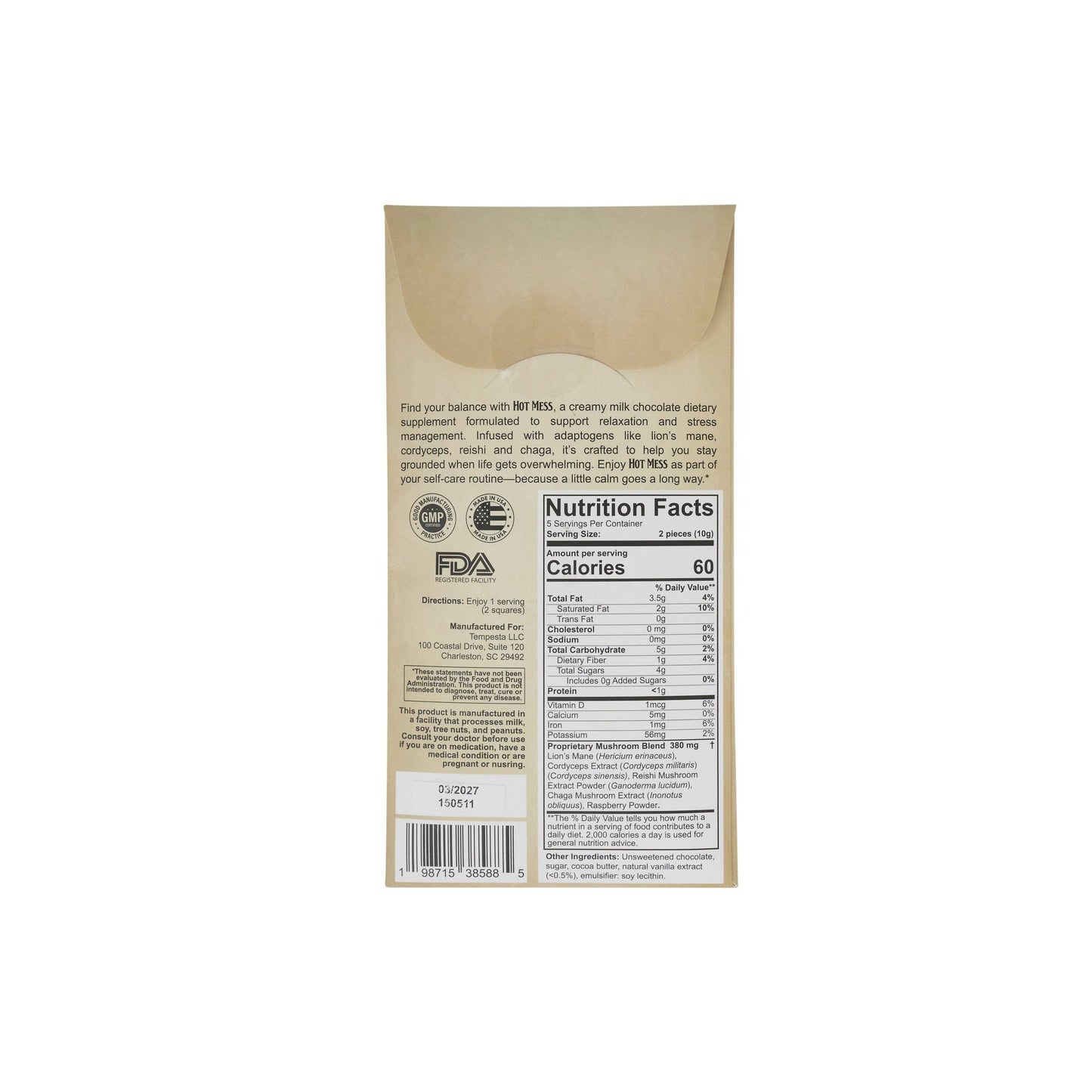 Dr. KellFire - Mushroom Chocolate Bar Lions Mane, Cordyceps, Reishi, Chaga Mushrooms