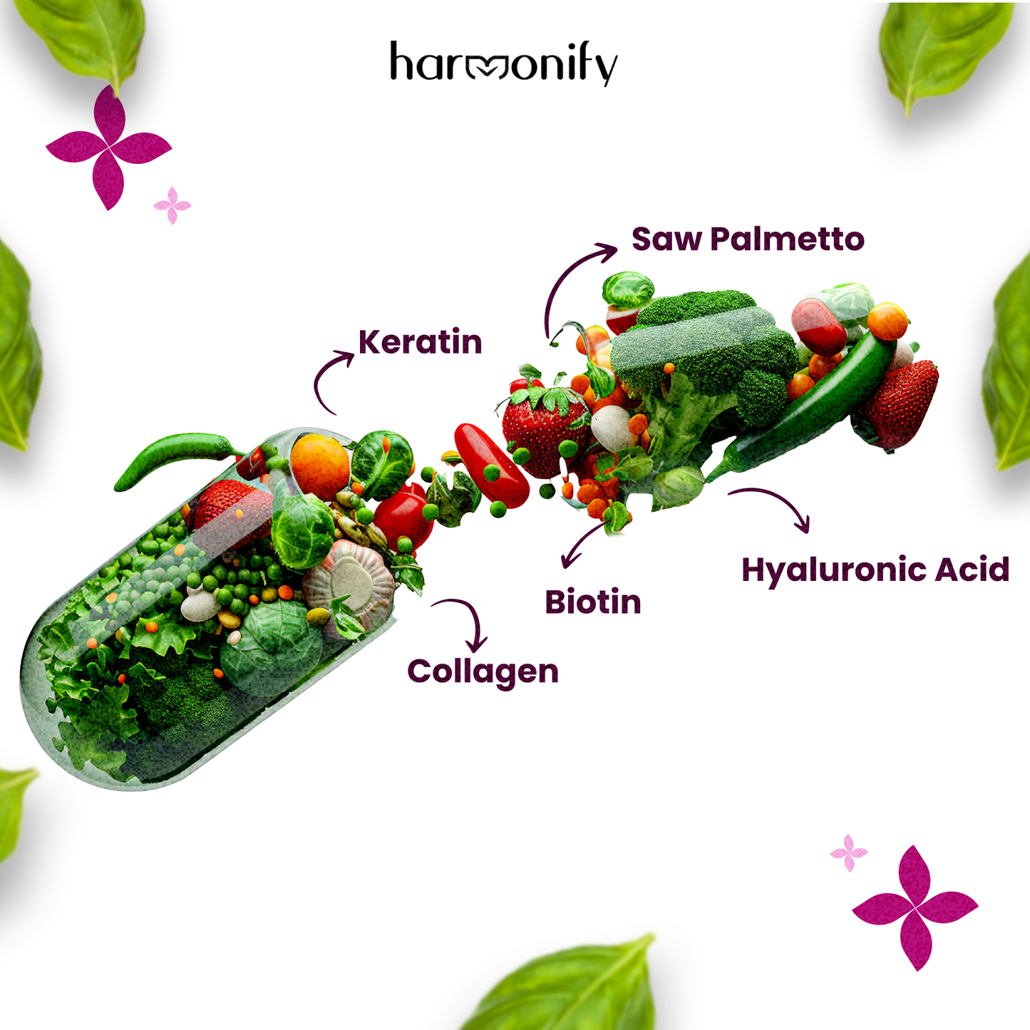 HARMONIFY - Collagen Biotin Keratin Saw Palmetto Hyaluronic Acid Complex Supplement