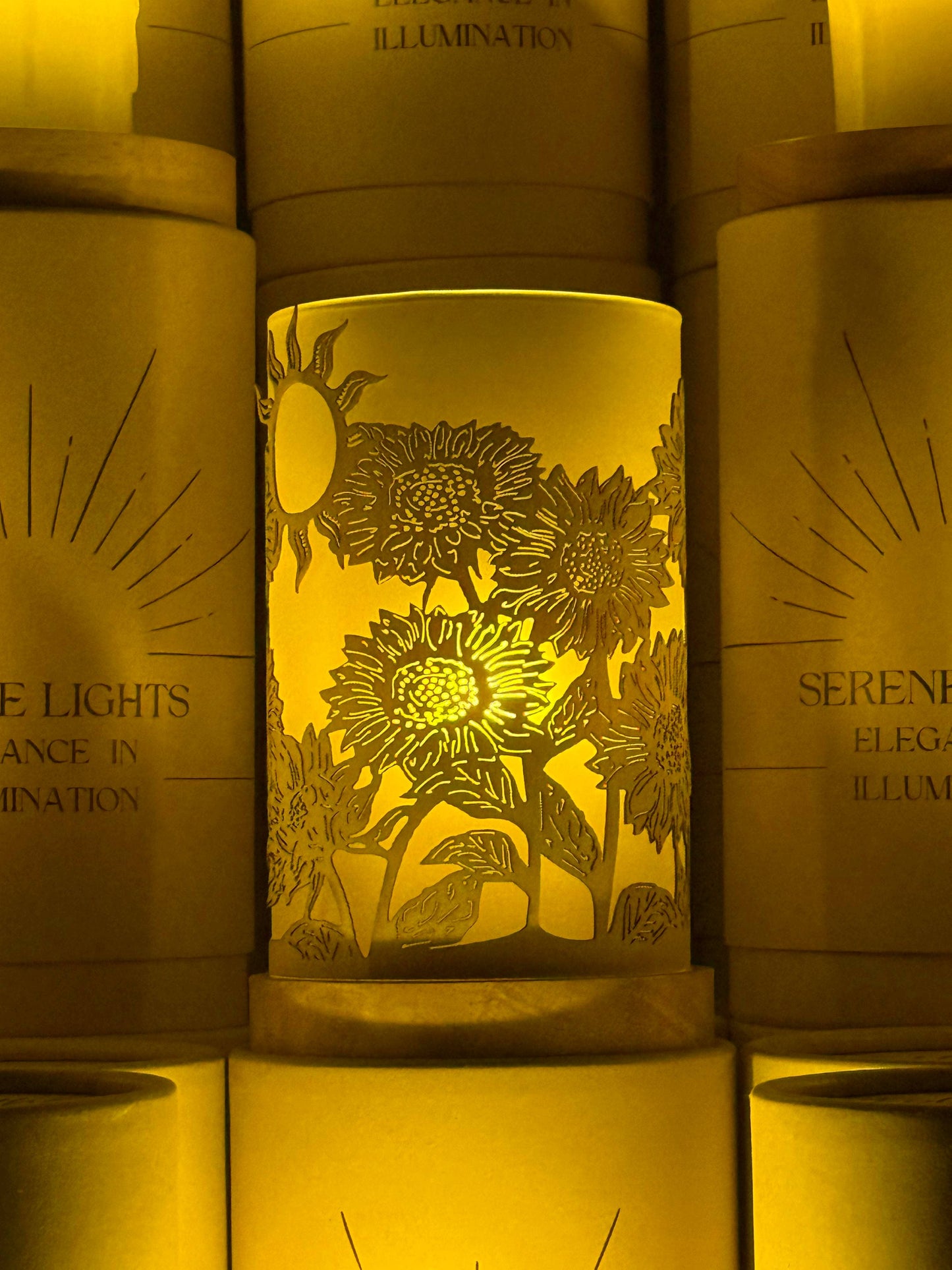 Serene Lights - Field of Sunflowers, Decorative Candle Holder – Laser Etched