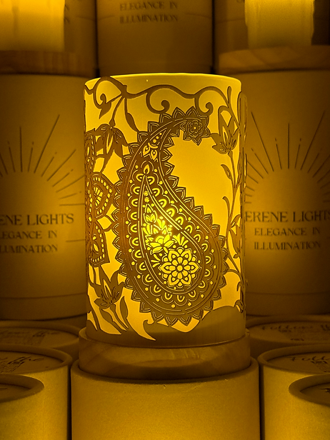 Serene Lights - Mandala, Decorative Candle Holder – Laser Etched, Handmade Wood Veneer, Rechargeable LED Candle