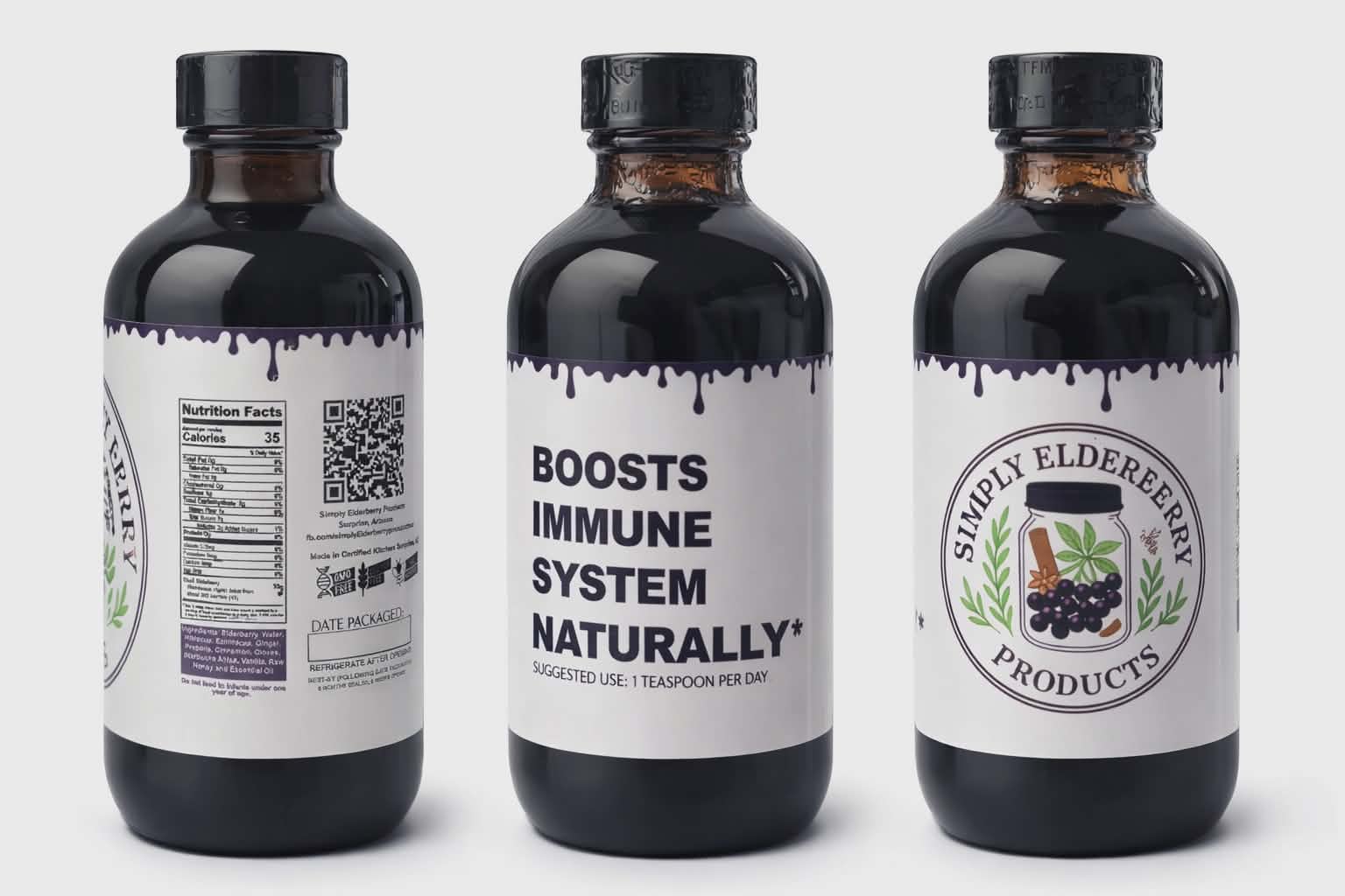"Simply Elderberry original immune support syrup with propolis, echinacea, hibiscus and ginger"