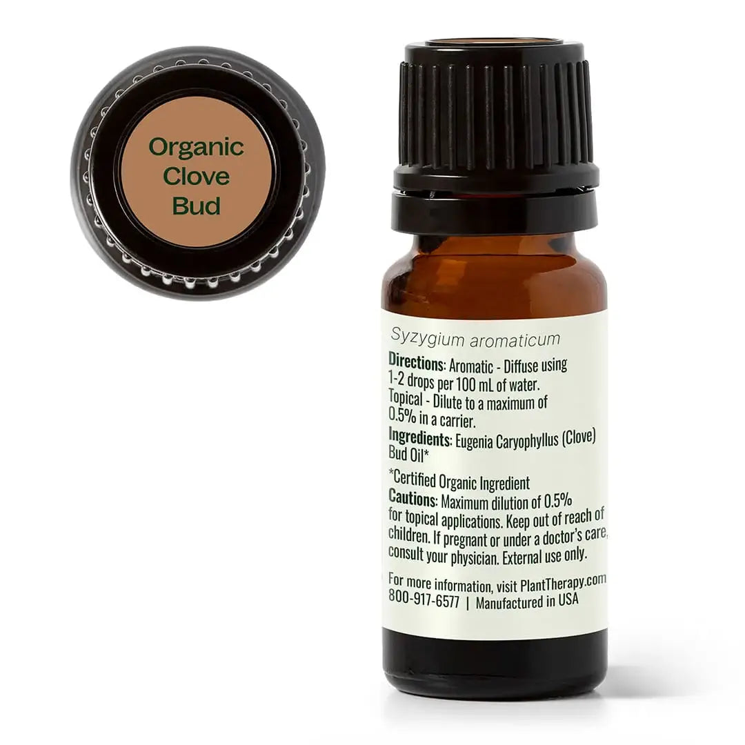 Plant Therapy USDA Certified Organic clove bud essential oil 10mL for immune support, home cleansing and holiday ambiance
