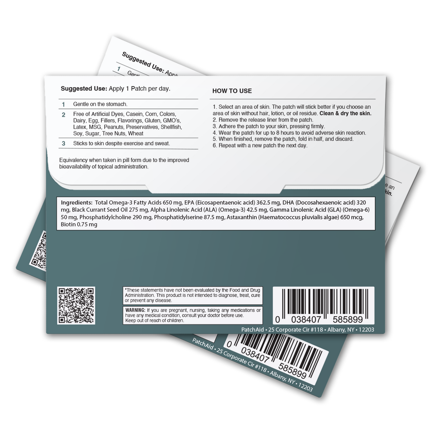 PatchAid kids omega-3 brain support patch with DHA, EPA and astaxanthin for focus, memory and brain development"