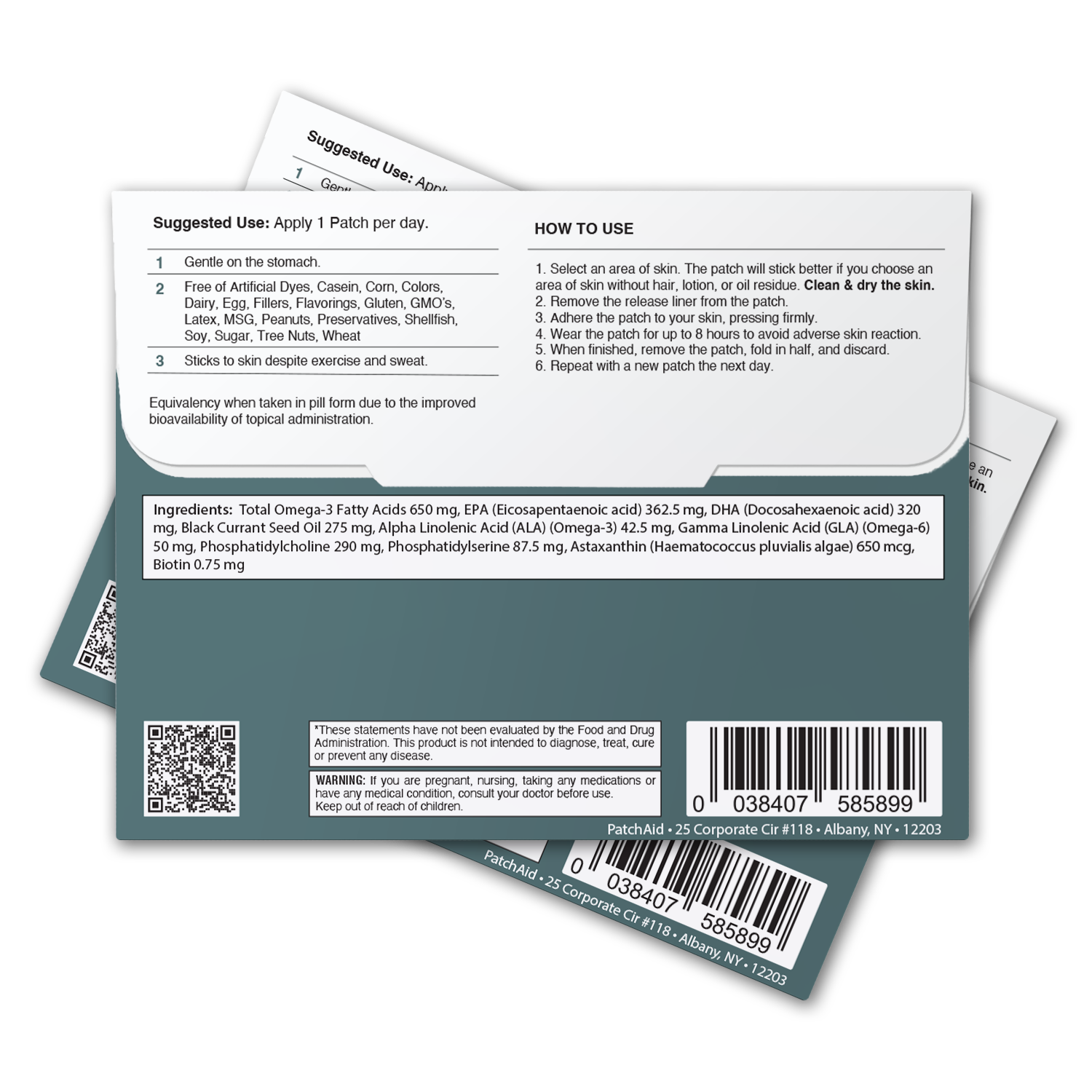 PatchAid kids omega-3 brain support patch with DHA, EPA and astaxanthin for focus, memory and brain development"
