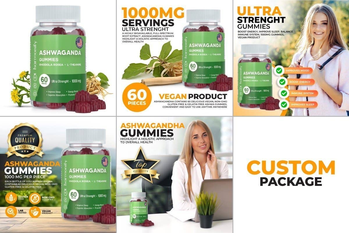 HARMONIFY - Ashwagandha & KSM-66 Gummies with Rhodiola Rosea and L-Theanine, 1000 mg