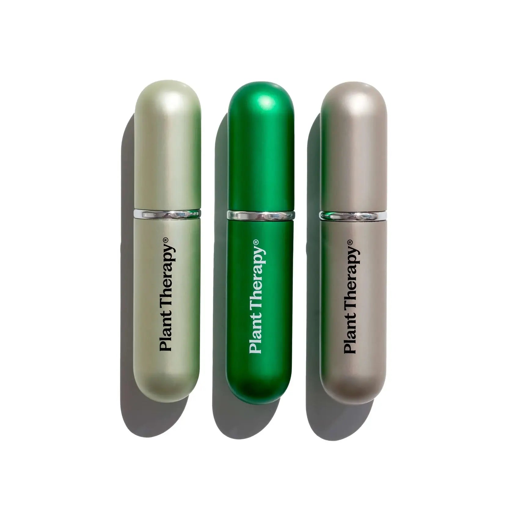 Plant Therapy aromatherapy personal inhalers 3-pack in teal, purple and grey for portable essential oil use