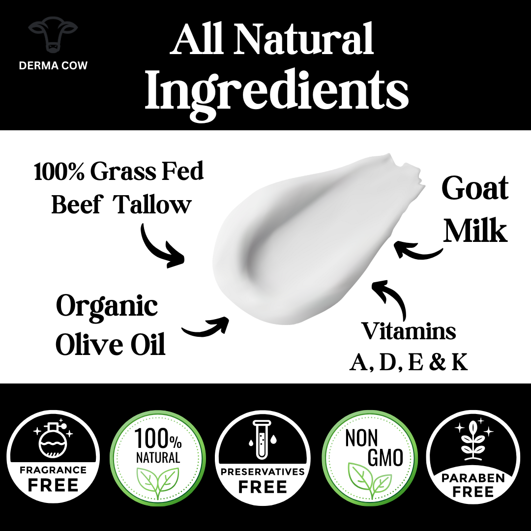 Derma Cow - Tallow + Goat Milk Cream for Face and Body,Moisturizing -4oz