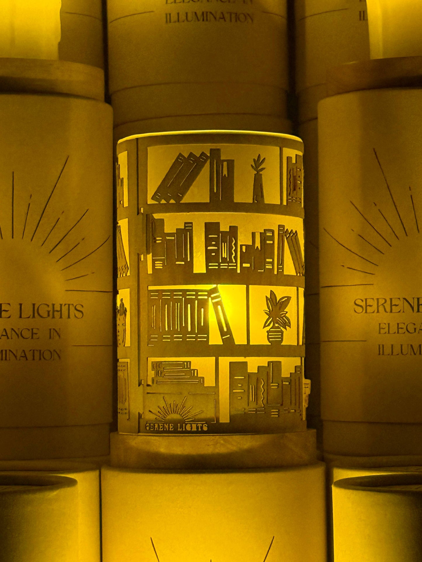 Serene Lights - Cozy Bookshelf, Decorative Candle Holder – Laser & Handmade