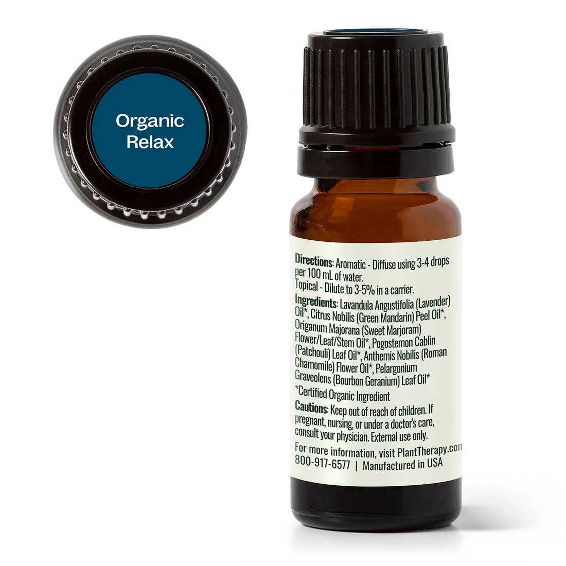 Plant Therapy USDA Certified Organic Relax essential oil blend 10mL with lavender, chamomile and patchouli for calm and restful sleep