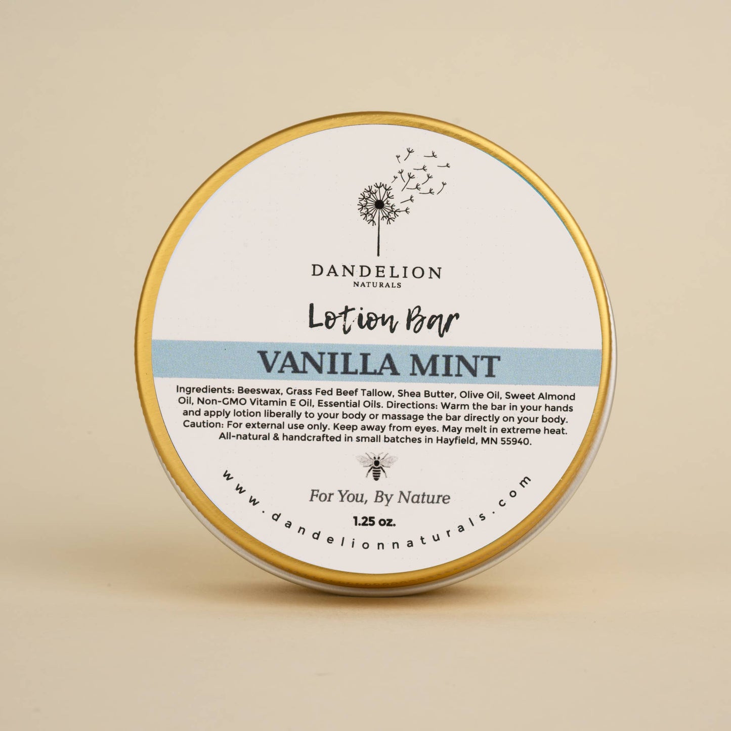 Dandelion Naturals - Vanilla Mint Tallow Lotion Bar | Solid Lotion Bar