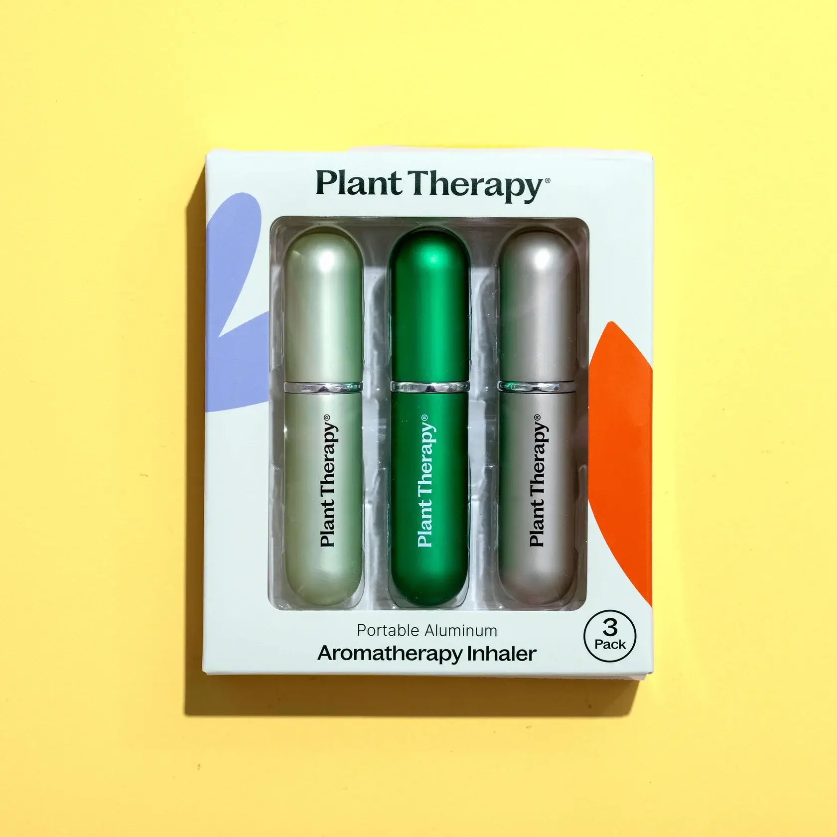 Plant Therapy aromatherapy personal inhalers 3-pack in teal, purple and grey for portable essential oil use