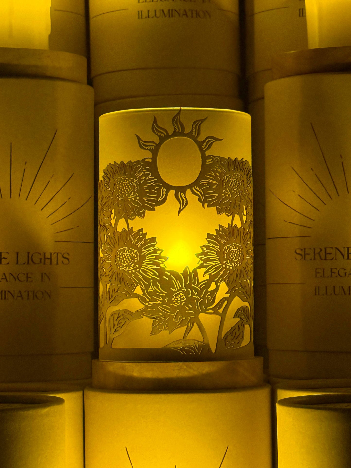 Serene Lights - Field of Sunflowers, Decorative Candle Holder – Laser Etched