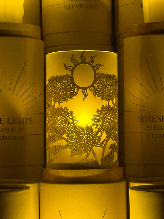 Serene Lights - Field of Sunflowers, Decorative Candle Holder – Laser Etched