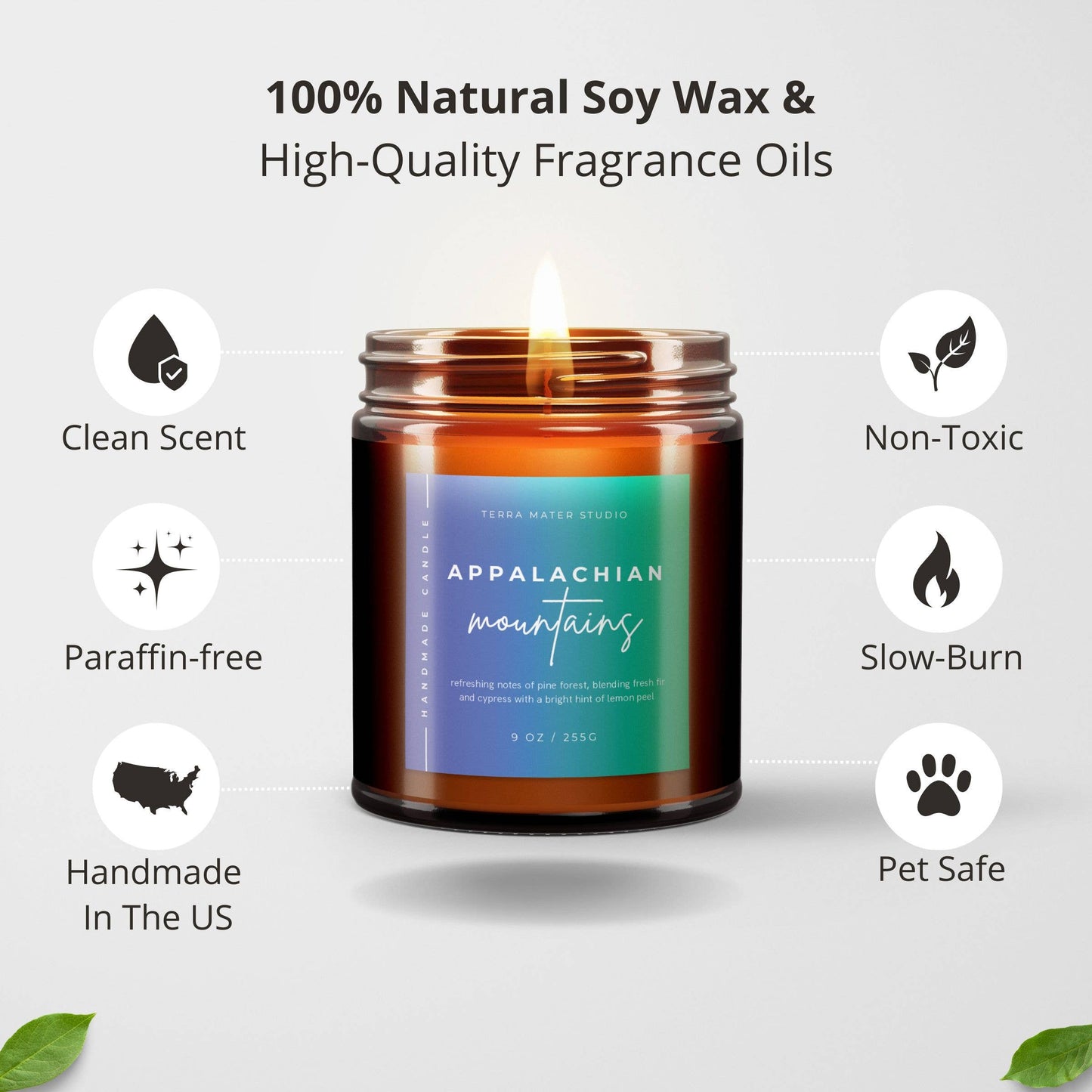 Terra Mater Studio LLC - Appalachian Mountains All-Natural Candle | 50+ Hour Burn