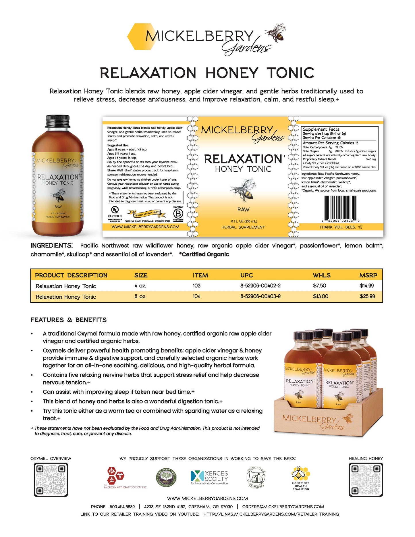 Mickelberry Gardens - Relaxation Honey Tonic — a good nights sleep for all ages