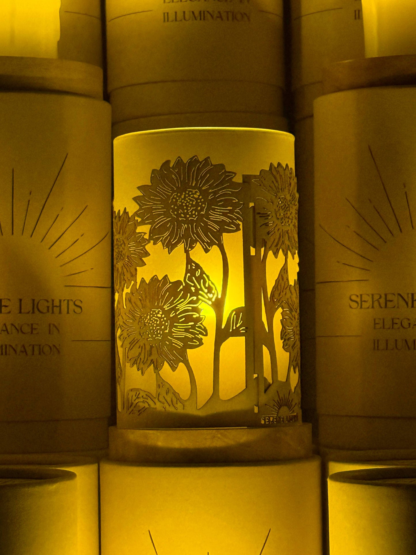 Serene Lights - Field of Sunflowers, Decorative Candle Holder – Laser Etched