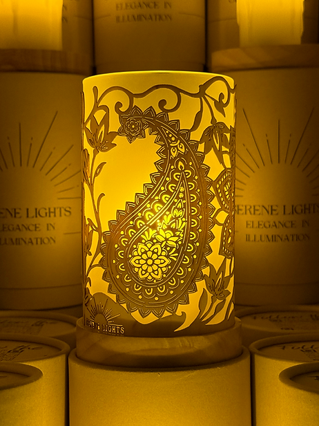 Serene Lights - Mandala, Decorative Candle Holder – Laser Etched, Handmade Wood Veneer, Rechargeable LED Candle