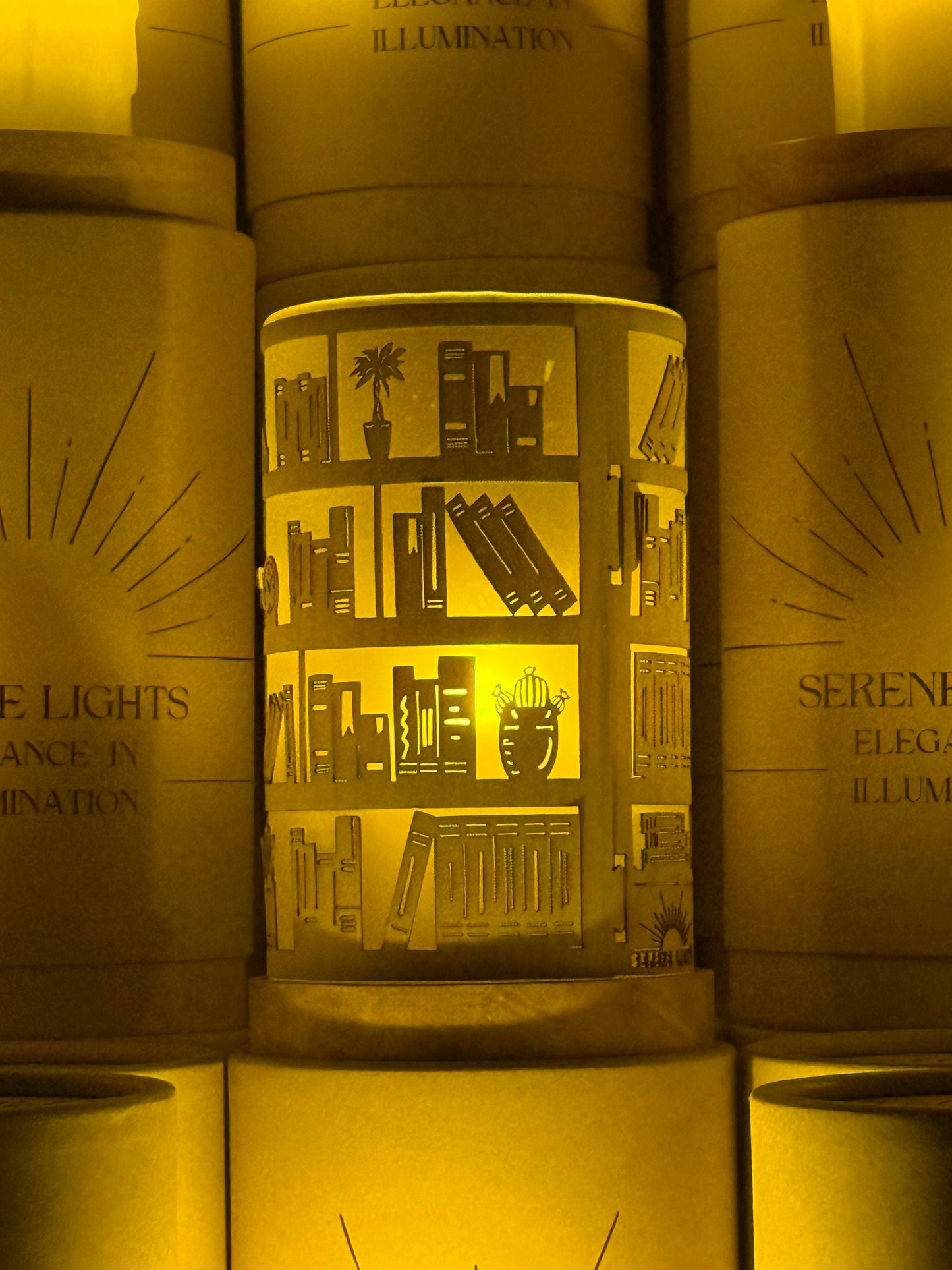 Serene Lights - Cozy Bookshelf, Decorative Candle Holder – Laser & Handmade
