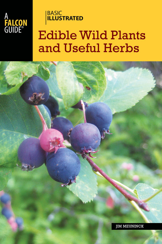 Book cover of Basic Illustrated Edible Wild Plants and Useful Herbs guide with close-up of ripe wild berries on green leaves